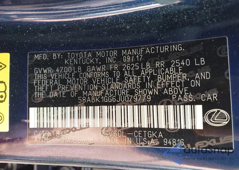 2018 Lexus Es 350 from USA, damaged, VIN 58ABK1GG6JU079779